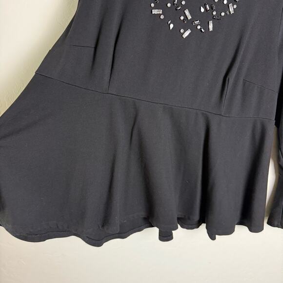 Melissa McCarthy Seven 7 Black Rhinestones Embellished Peplum Top Blouse 2X - Picture 5 of 13
